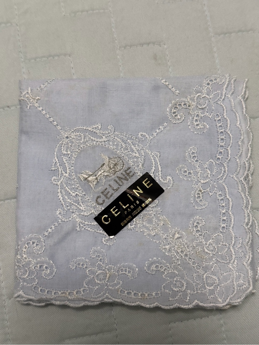Celine White Embroidered Lace Handkerchief Scarf